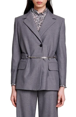 maje Villanette Belted Blazer Grey at Nordstrom,