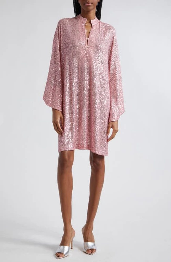 La Vie Style House Sequin Mesh Cover-Up Mini Caftan in Soft Pink at Nordstrom