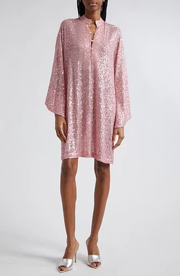 La Vie Style House Sequin Mesh Cover-Up Mini Caftan in Soft Pink at Nordstrom