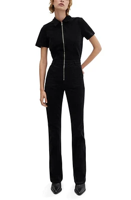 MANGO Stretch Corduroy Zip Jumpsuit Black at Nordstrom,