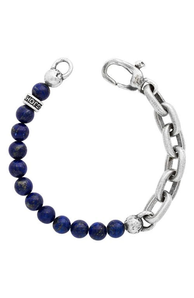 John Varvatos Men's Lapis Lazuli Bead & Chain Link Bracelet in Silver at Nordstrom, Size 9