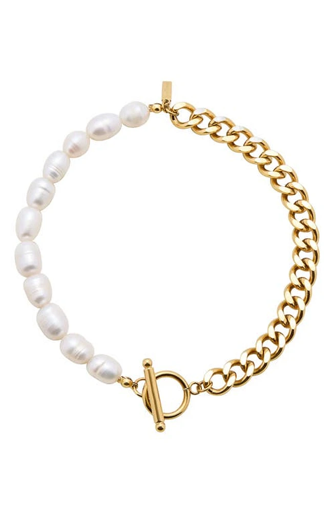 st. Moran Angelos Freshwater Pearl & Curb Chain Anklet, 8mm in White at Nordstrom