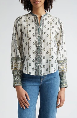 Veronica Beard Thorp Mixed Floral Ramie Button-Up Shirt in Ivory Multi at Nordstrom, Size 2