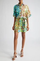 ALEMAIS Dreamer Belted Mini Linen Shirtdress in Green Multi at Nordstrom, Size 2