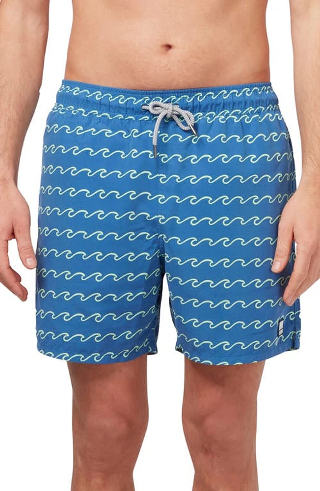 Tom & Teddy Wave Print Swim Trunks Seafoam at Nordstrom,