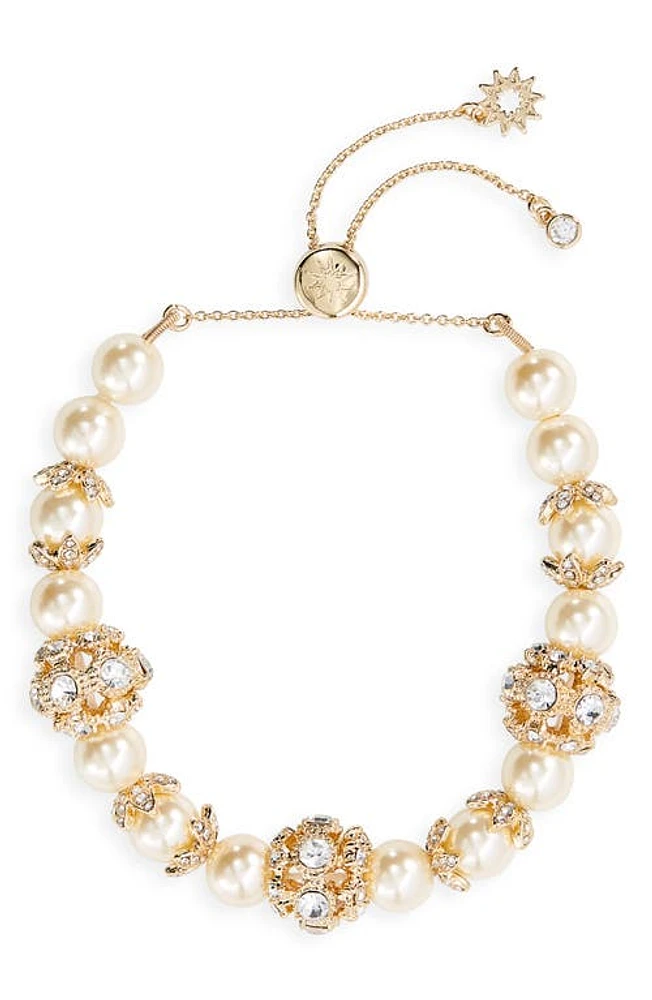 Marchesa Pavé Crystal & Imitation Pearl Slider Bracelet in Gold/Blush/Cry at Nordstrom