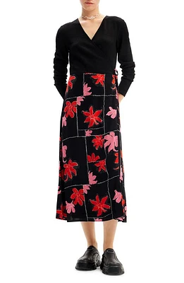 Desigual Floral Long Sleeve Wrap Midi Dress Black at Nordstrom,