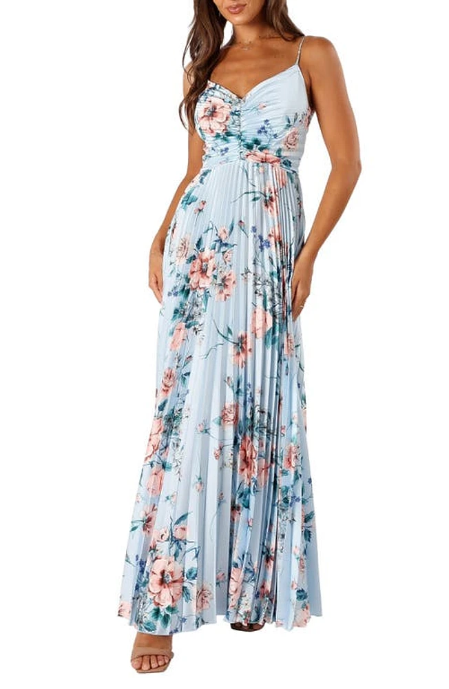 Petal & Pup Naira Floral Pleated Maxi Dress Blue at Nordstrom,