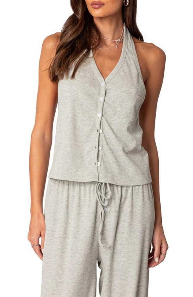 EDIKTED Rosanna Halter Neck Rib Pajama Top Gray-Melange at Nordstrom,