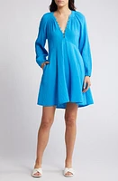 XÍRENA Lucinda Long Sleeve Cotton Gauze Minidress Azure Glow at Nordstrom,