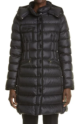 Moncler Hermine Grosgrain Trim Quilted Down Puffer Coat Black/Black at Nordstrom,