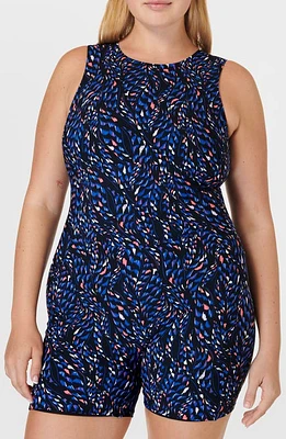 Sweaty Betty Deep Sea One-Piece Shortie Swimsuit Black Coral Texture at Nordstrom,