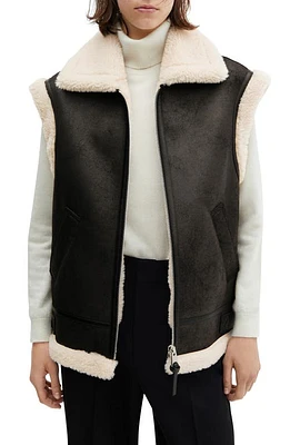 MANGO Water Repellent Faux Shearling Vest Black at Nordstrom,