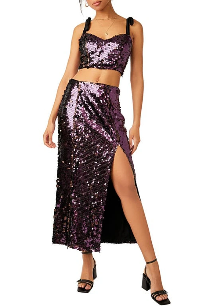 Free People Star Bright Sequin Two-Piece Crop Top & Midi Skirt Lilac at Nordstrom,