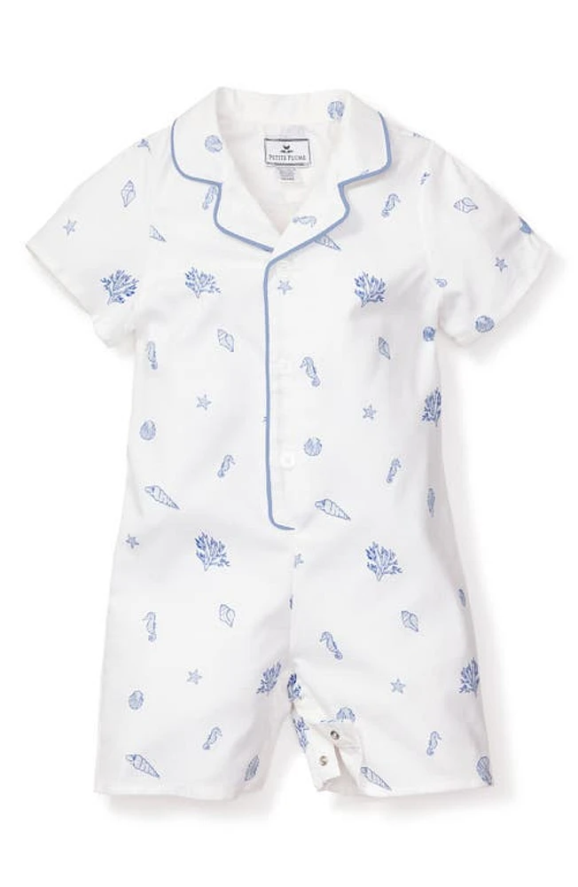 Petite Plume Suffolk Seashell Print Classic One-Piece Short Pajamas White at Nordstrom,