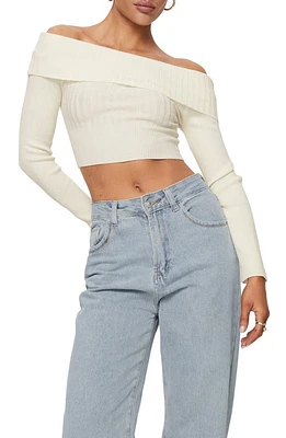 Princess Polly Tagula Off-the-Shoulder Rib Crop Sweater Cream at Nordstrom,