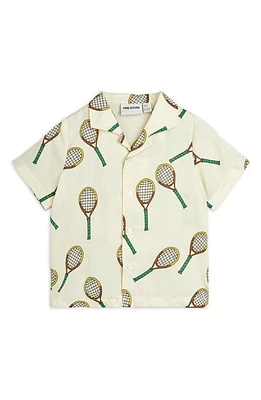 Mini Rodini Kids' Tennis Print Camp Shirt Off White at Nordstrom,