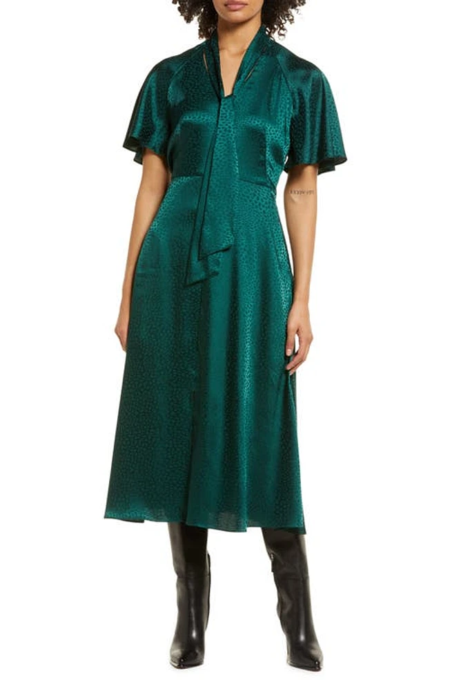 Julia Jordan Tie Neck Satin Midi Dress Hunter at Nordstrom,