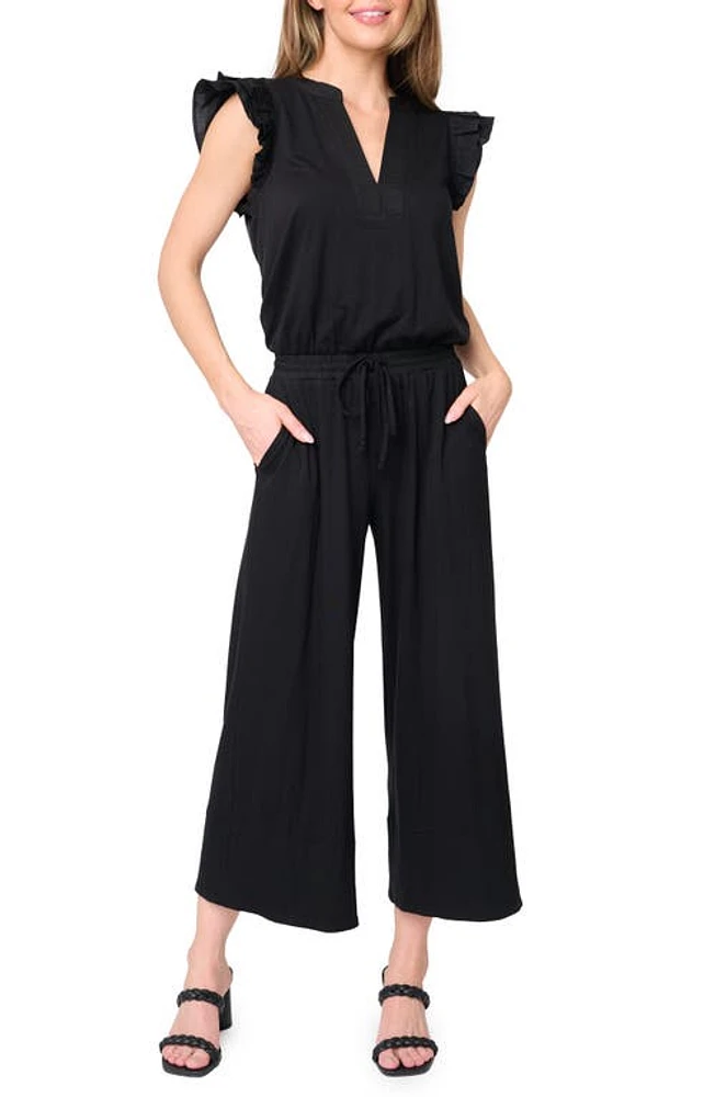 GIBSONLOOK Essential Luxe Crop Wide Leg Jumpsuit Black at Nordstrom,