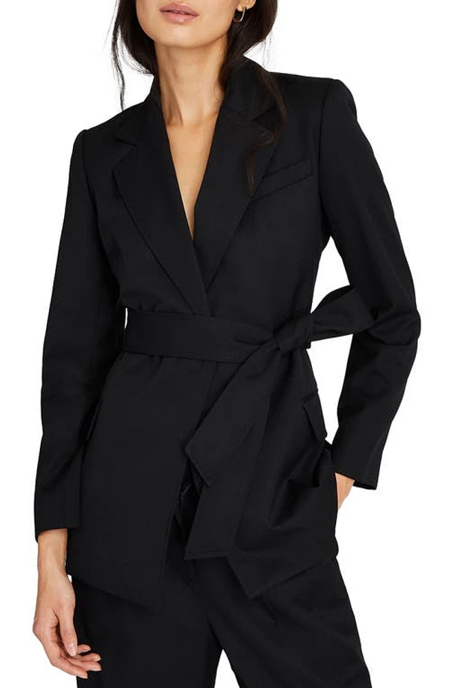 Club Monaco Tie Front Wool Blend Blazer Black/Noir at Nordstrom,