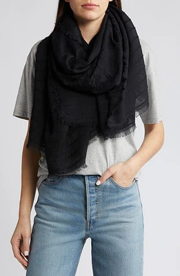 Treasure & Bond Textured Stripe Fringe Trim Scarf in Black Jet at Nordstrom