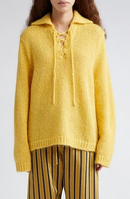 Bode Alpine Tie Neck Sweater Yellow at Nordstrom,