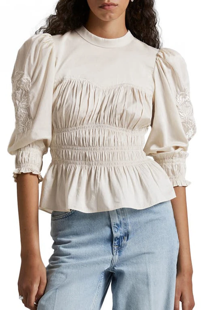 & Other Stories Floral Embroidered Puff Sleeve Cotton Top Offwhite With Embroidery at Nordstrom,