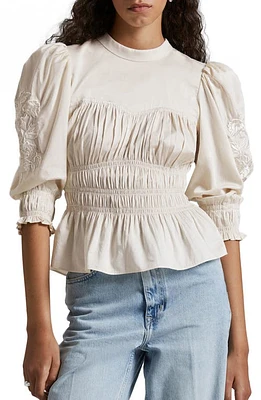 & Other Stories Floral Embroidered Puff Sleeve Cotton Top Offwhite With Embroidery at Nordstrom,