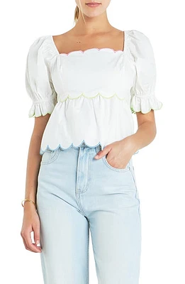 English Factory Scallop Cotton Peplum Top White at Nordstrom,