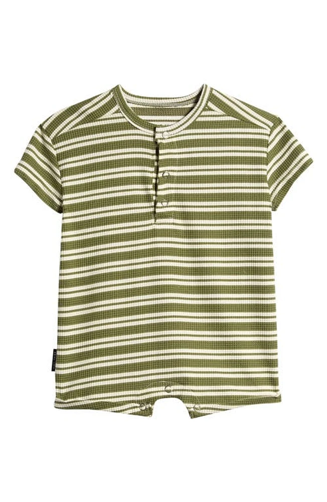 TINY TRIBE Stripe Waffle Knit Relaxed Romper Forest at Nordstrom,