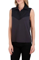 Foxcroft Mixed Media Sleeveless Button-Up Shirt at Nordstrom