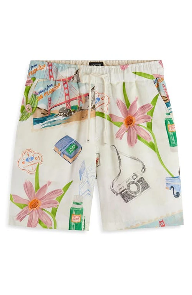 Scotch & Soda Fave Travel Print Drawstring Shorts Light Beige at Nordstrom,