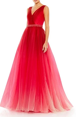 Mac Duggal Beaded Tulle Ballgown Red Ombre at Nordstrom,