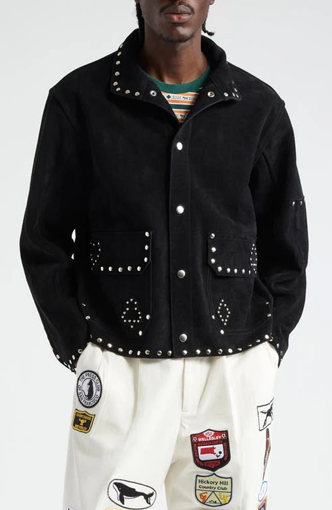 Bode Deck of Cards Studded Suede Jacket in Black at Nordstrom, Size Medium