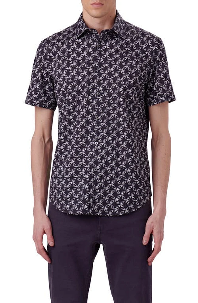 Bugatchi OoohCotton Miles Leaf Print Short Sleeve Button-Up Shirt at Nordstrom