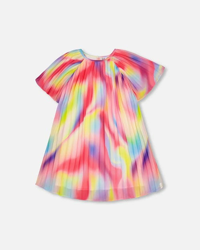 Deux Par Deux Girl's Pleated Chiffon Dress Rainbow at Nordstrom