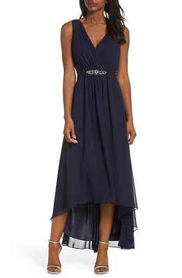 Eliza J Embellished High/Low Chiffon Dress Navy at Nordstrom,