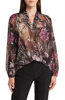 KOBI HALPERIN Robin Tiger Print Chiffon Top in Black Multi at Nordstrom, Size Large