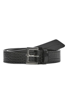 MANGO Croc Embossed Leather Belt in Black at Nordstrom, Size Medium