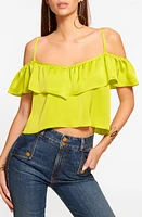 Ramy Brook Teresa Cold-Shoulder Ruffle Top Lime at Nordstrom,