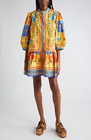 FARM Rio Floral Puff Sleeve Cotton Minidress Yard Yellow at Nordstrom,