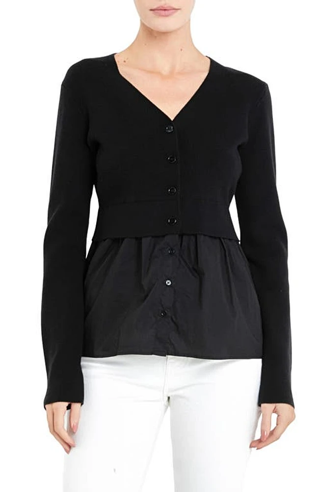 English Factory Mixed Media Cardigan Black at Nordstrom,