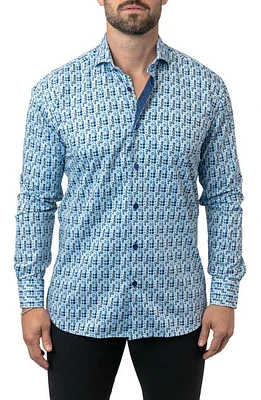 Maceoo Einstein Star Tile Egyptian Cotton Button-Up Shirt White at Nordstrom,