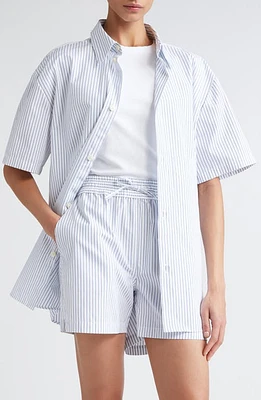 Róhe Stripe Short Sleeve Cotton Shirt White Blue at Nordstrom, Us