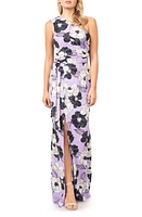 Dress the Population Bella Floral Print One-Shoulder Gown Wisteria Multi at Nordstrom,