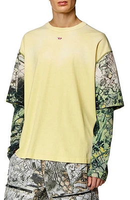 DIESEL Layered Sleeve T-Shirt Green at Nordstrom,