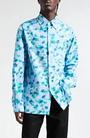 Marni Floral Print Cotton Button-Up Shirt Light Blue at Nordstrom, Us