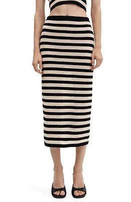 MANGO Stripe Open Stitch Knit Midi Skirt Black at Nordstrom,