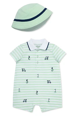 Little Me Golf Romper & Hat Set Green at Nordstrom,