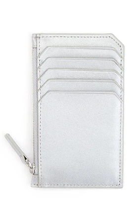 ROYCE New York Zip Leather Card Case in Silver at Nordstrom